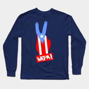 Puerto Rico Wepa Boricua Flag Peace Sign Long Sleeve T-Shirt